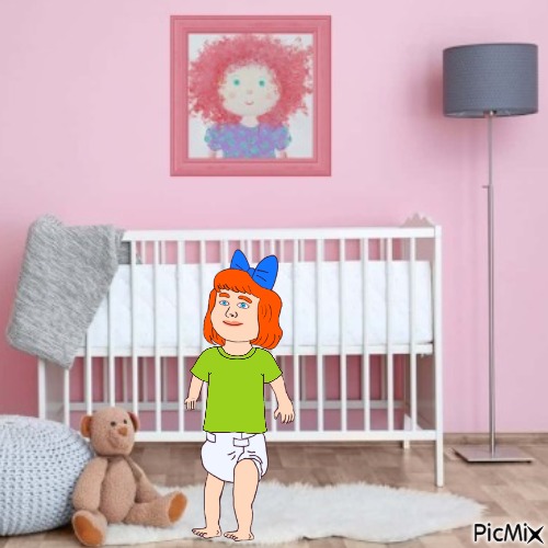 Redhead baby girl in nursery - Free PNG
