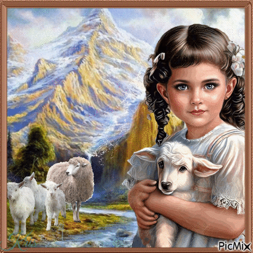 Enfant et mouton - GIF animé gratuit