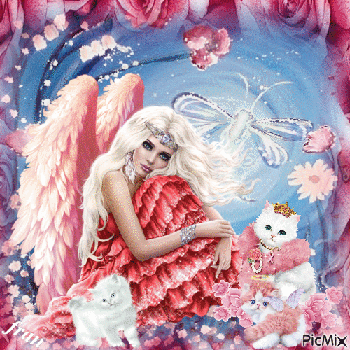 Pink angel and kittens - Free animated GIF - PicMix