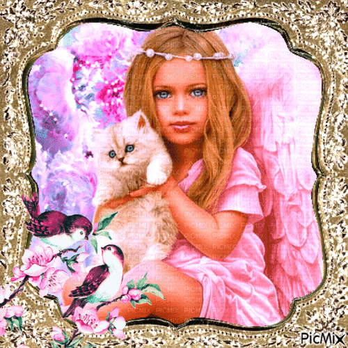 La petite fille et son chat - Δωρεάν κινούμενο GIF