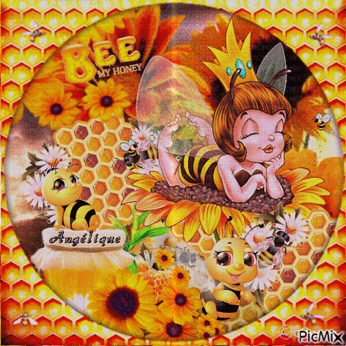 Reine des abeilles sur un tournesol... 💛🖤💛 - Безплатен анимиран GIF