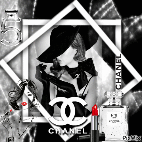 Chanel en Blanc,noir et rouge - Gratis animeret GIF
