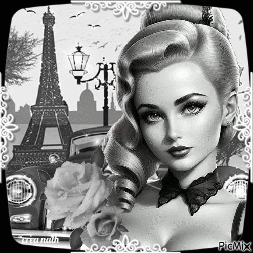 Portrait femme retro Paris - GIF animé gratuit