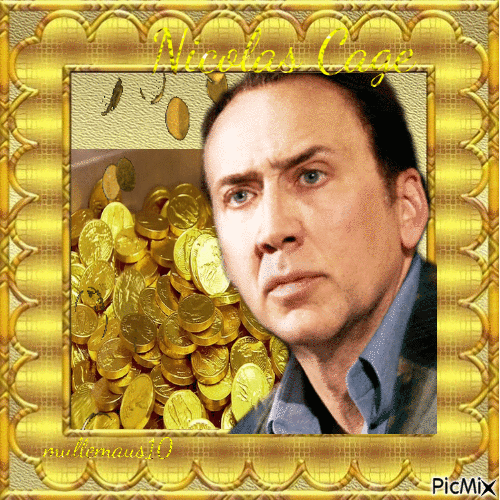 Nicolas Cage mit Goldmünzen - Gratis geanimeerde GIF