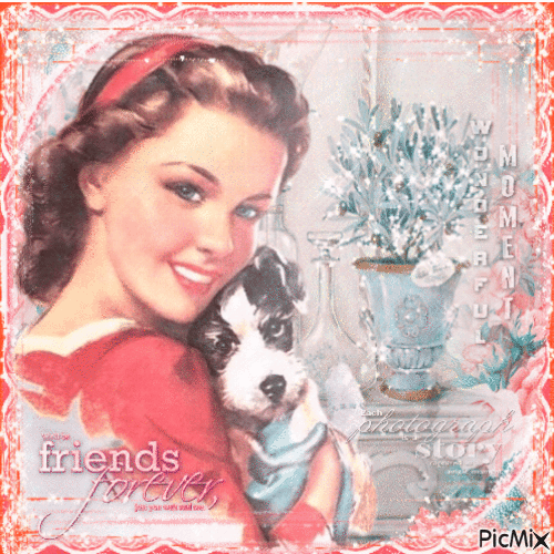 Vintage Woman With a dog - Free animated GIF