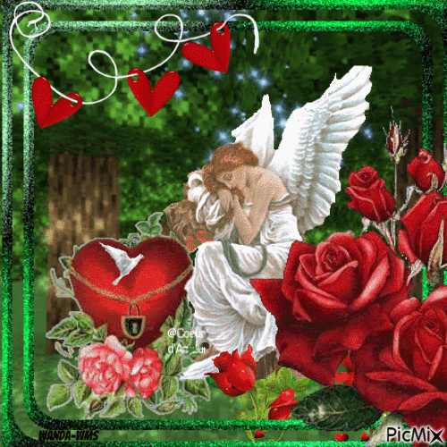 Valentines-angels-roses - Бесплатный анимированный гифка