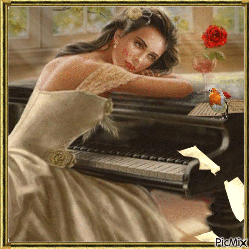 Piyano ve Kadın - Бесплатный анимированный гифка