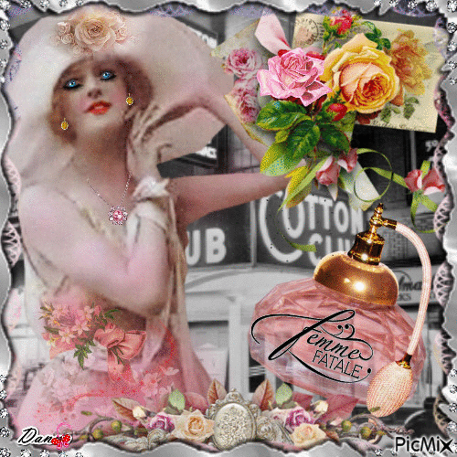 Concours-Femme Vintage Rose et Gris - Zdarma animovaný GIF
