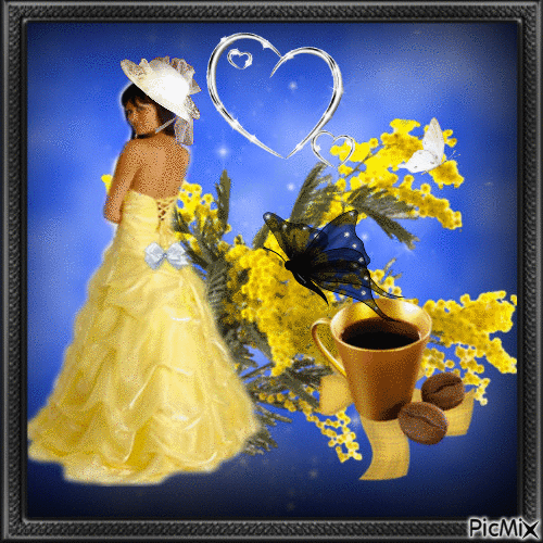 Femme avec du jaune, du bleu du noir - 無料のアニメーション GIF