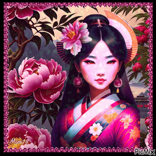 Femme asiatique en rose - Безплатен анимиран GIF