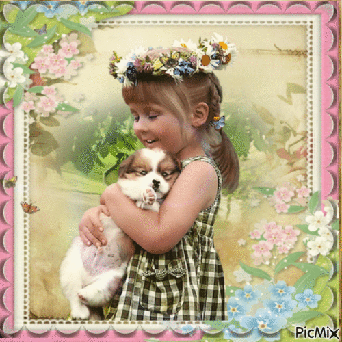 Enfant Avec un chien ou chat - Δωρεάν κινούμενο GIF