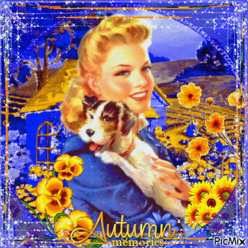 Vintage Woman and Her Dog - Бесплатни анимирани ГИФ