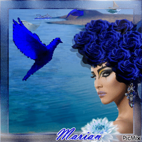 The blue woman and the sea - Безплатен анимиран GIF