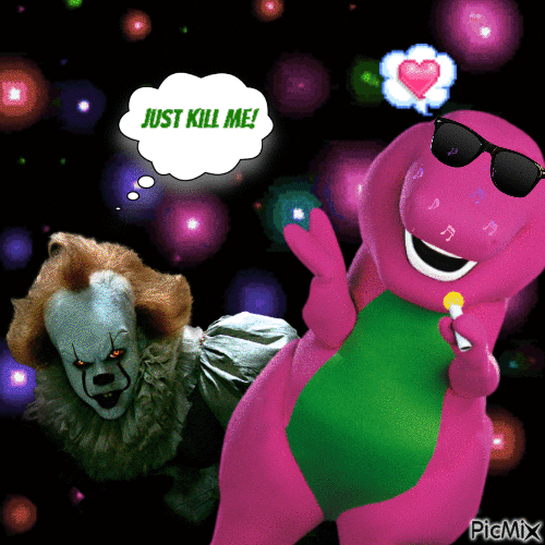 Pennywise vs. Barney who will win? - Zdarma animovaný GIF