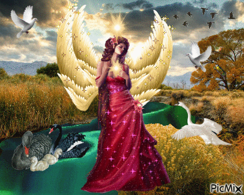 Angel of Light guardening the nature - Бесплатни анимирани ГИФ