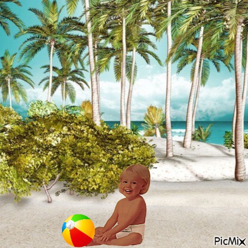 Baby with beach ball - besplatni png