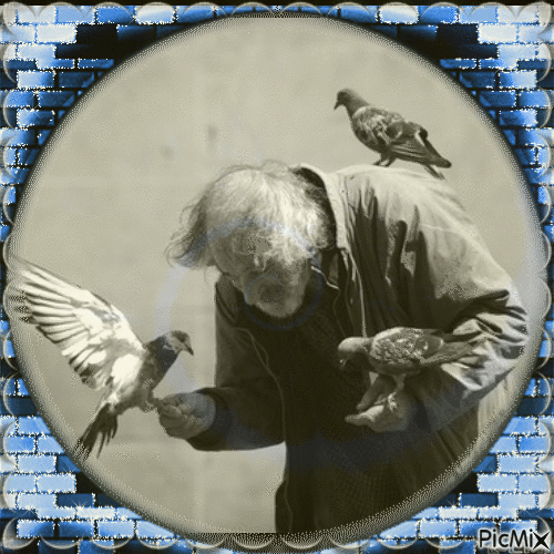 homme et pigeon - Gratis geanimeerde GIF