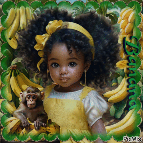 Kleines Mädchen - Banane - Gelb - Grün - - Free animated GIF