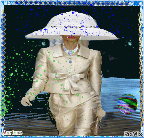 Portrait Woman Colors Hat Deco Blue Glitter White Fashion Glamour - GIF animé gratuit