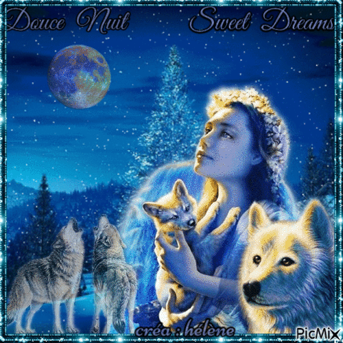 Floriane et les loups - pleine lune d'hiver - Ingyenes animált GIF