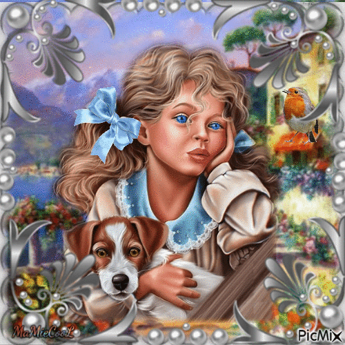 fille et son chien - Free animated GIF