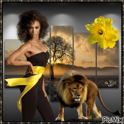 Woman with lion - Free animated GIF