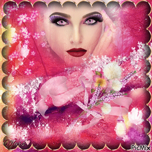 rostro   con sus  flores pink - Besplatni animirani GIF