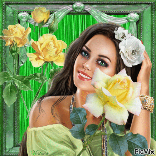 Woman portrait in green - Free animated GIF