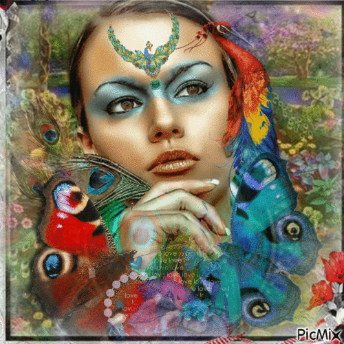 Peacock  lady fantasy - GIF animado grátis