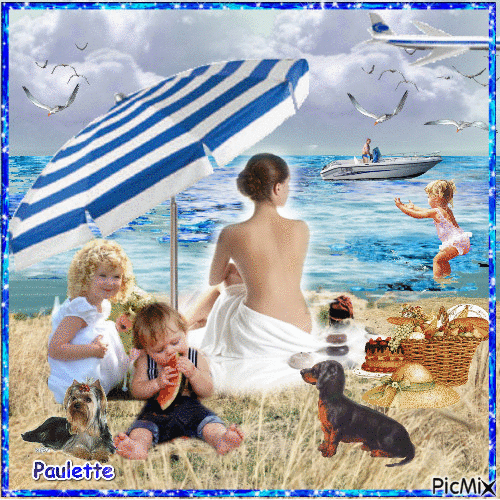 famille a la plage - Free animated GIF