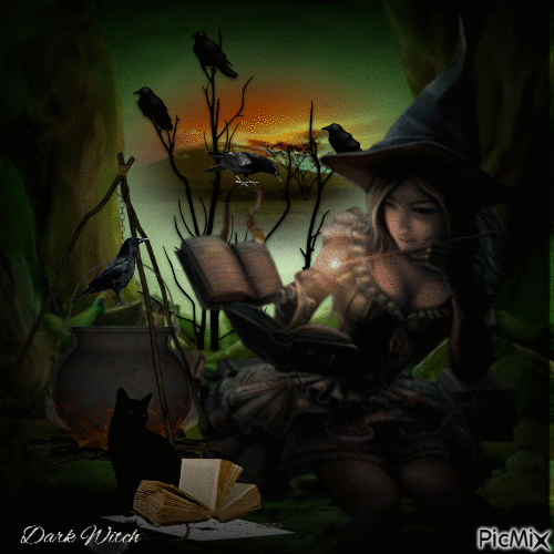 Dark Witch With Crow's - Free animated GIF
