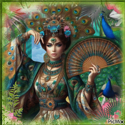 tropical lady peacock - GIF animé gratuit