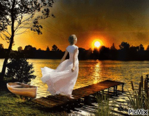 Закат над рекой - Ingyenes animált GIF