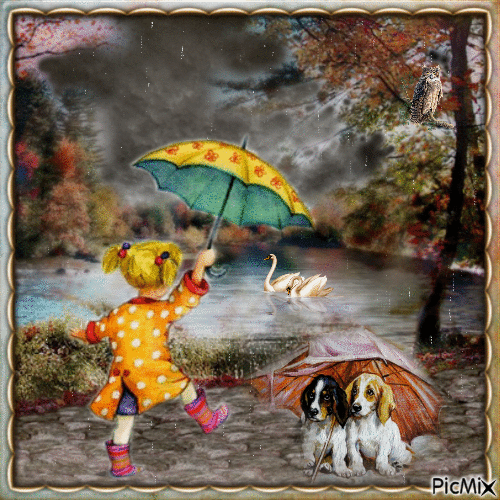 Herbstregen mit Regenschirm - Бесплатный анимированный гифка
