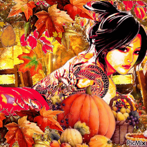 Geisha d'automne - GIF animado grátis