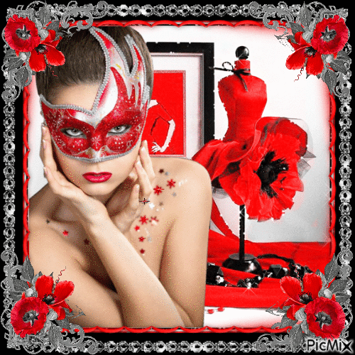 Belle Dame Masquée en rouge & gris - Gratis animerad GIF