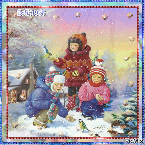 La neige et les enfants. - Free animated GIF