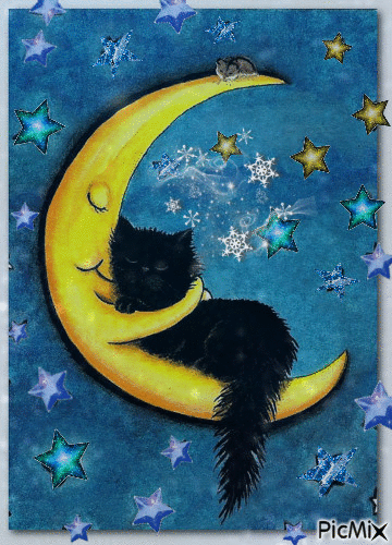 un chaton dans les bras de la lune - Δωρεάν κινούμενο GIF