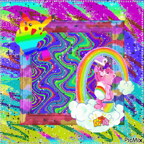 Rainbowchu and Cheer Bear - Gratis animerad GIF