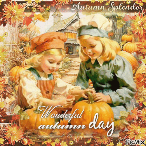 Beautiful autumn vintage girl friends children - Gratis geanimeerde GIF
