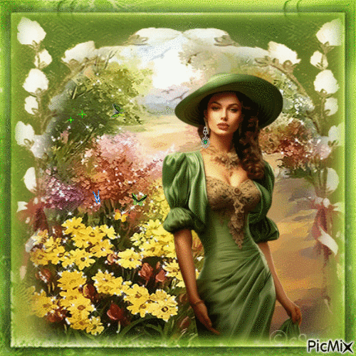 Lady in green - GIF animate gratis