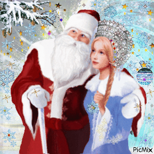 Babbo Natale con la fanciulla delle nevi - GIF animado gratis