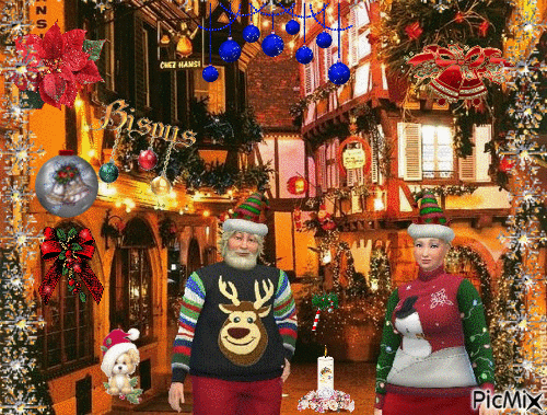 mère et père Noël au marché de Colmar ;) - GIF animé gratuit