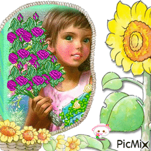 tite fille fleurs - 無料のアニメーション GIF