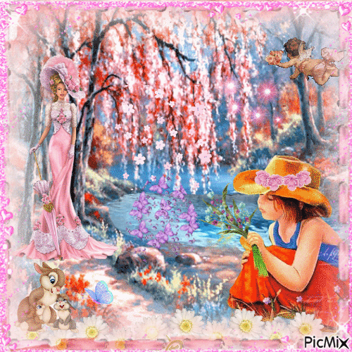 woman with butterfly-spring time - Gratis geanimeerde GIF