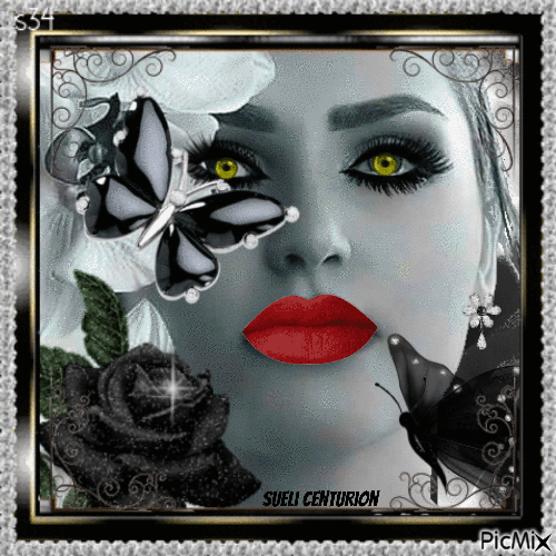 Retrato de uma mulher em preto e branco com uma outra cor - GIF animé gratuit