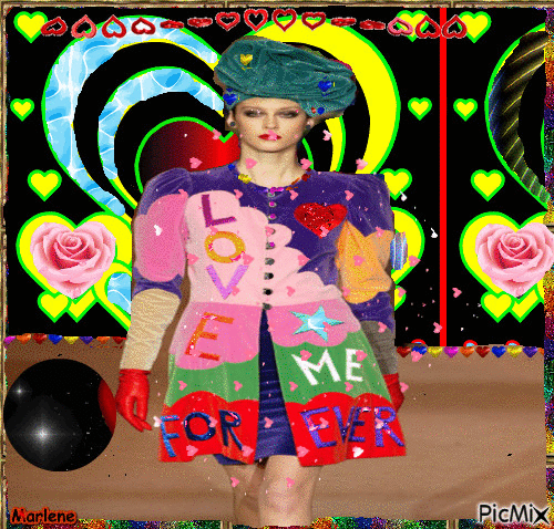 Portrait Woman Colors Heart Hat Deco Glitter Fashion Happy Valentine's Day Glamour - GIF animé gratuit