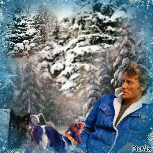 Johnny Hallyday avec chien et loup - Ilmainen animoitu GIF