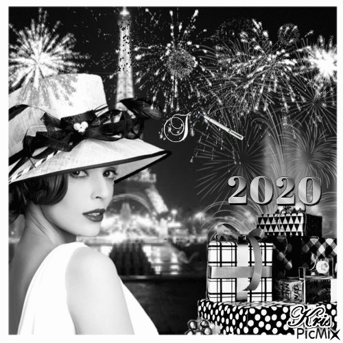 Paris de nuit le Nouvel An/blanc et noir/🎄🎅🏻🎁 - Bezmaksas animēts GIF