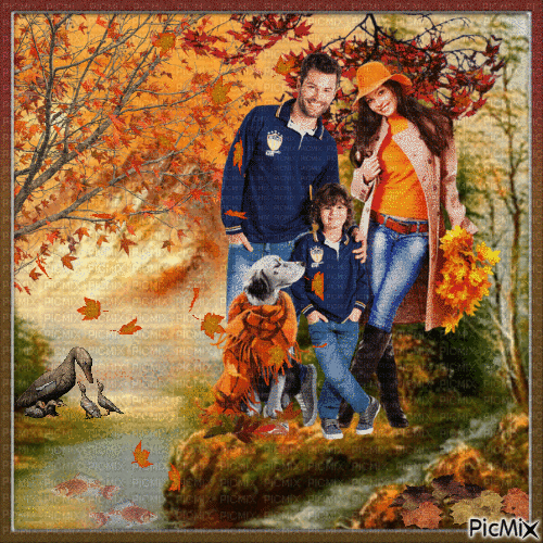 Famille en automne. - Free animated GIF